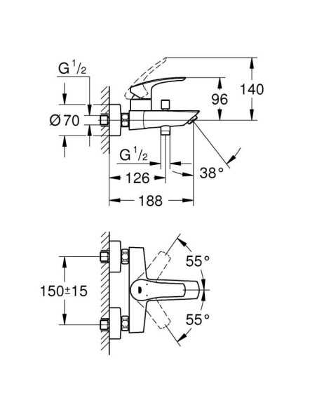 Grifo de baño Eurosmart 2021 negro mate Medidas